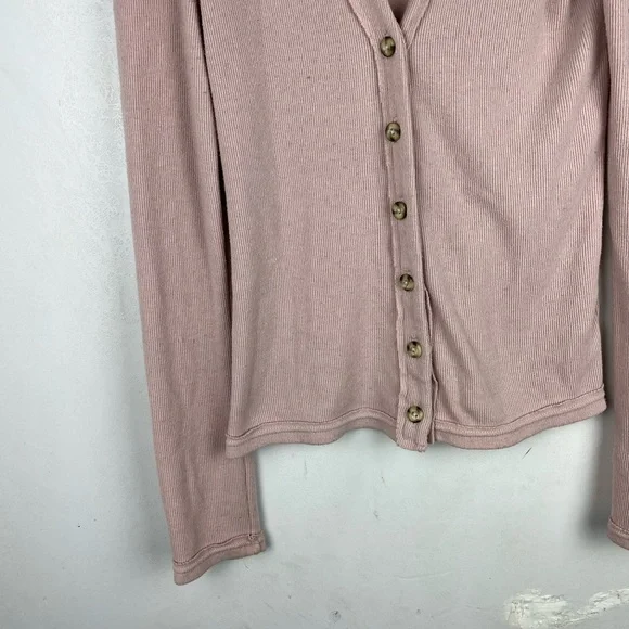 We The Free Call Me Cardigan Sweater Pink V-neck Button Front Long Sleeve Medium - Picture 4 of 12